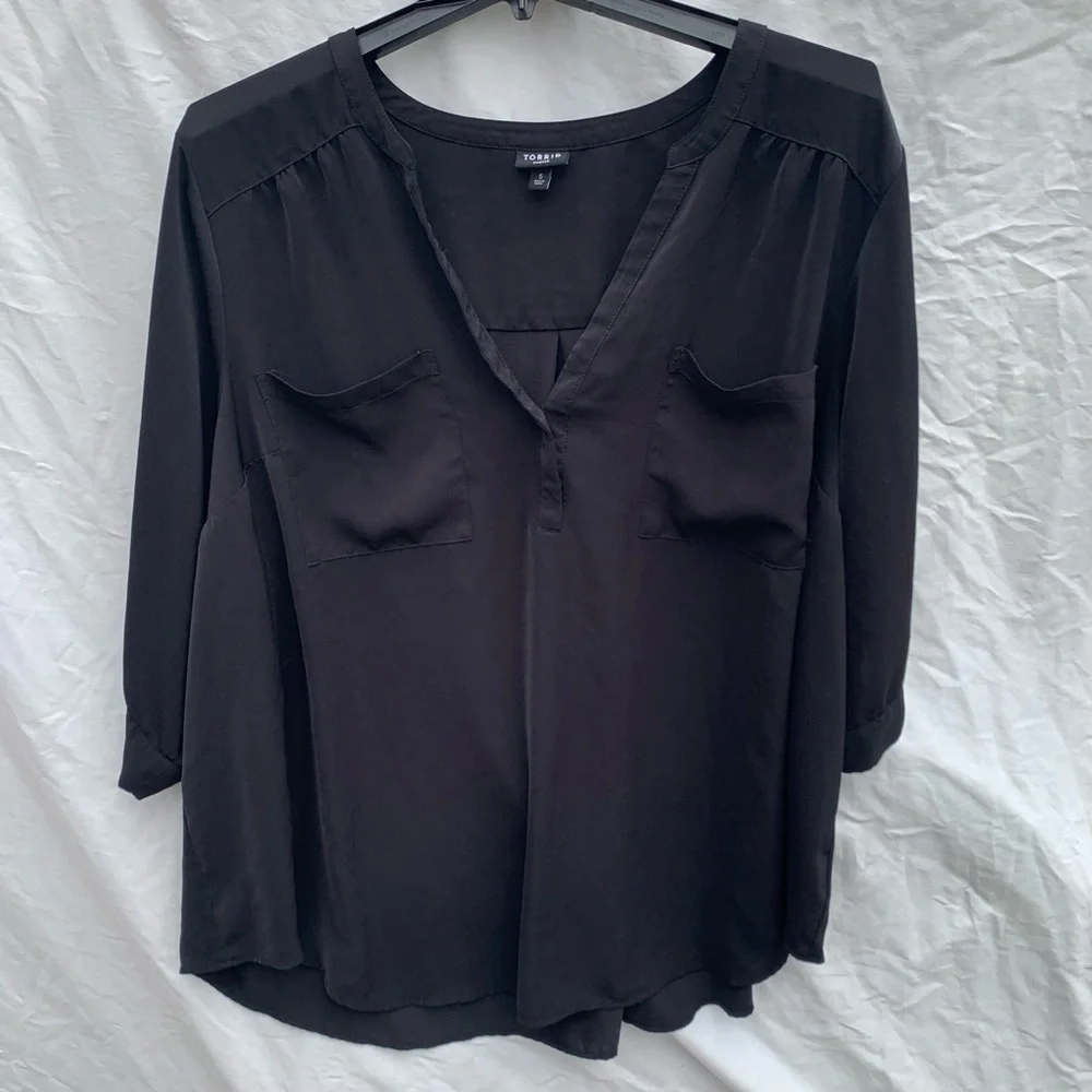 Torrid Black Blouse Harper Georgette Pullover 3/4 Sleeve Office Career Sz 5XL - Picture 3 of 10